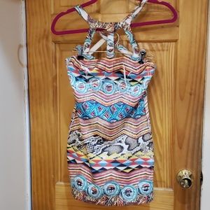 Babyblue Aztec Strappy colorful Mini Club Dress